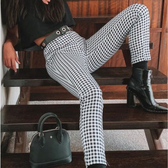 Princess Polly Iggy Gingham Pants Black/White - Picture 1 of 9